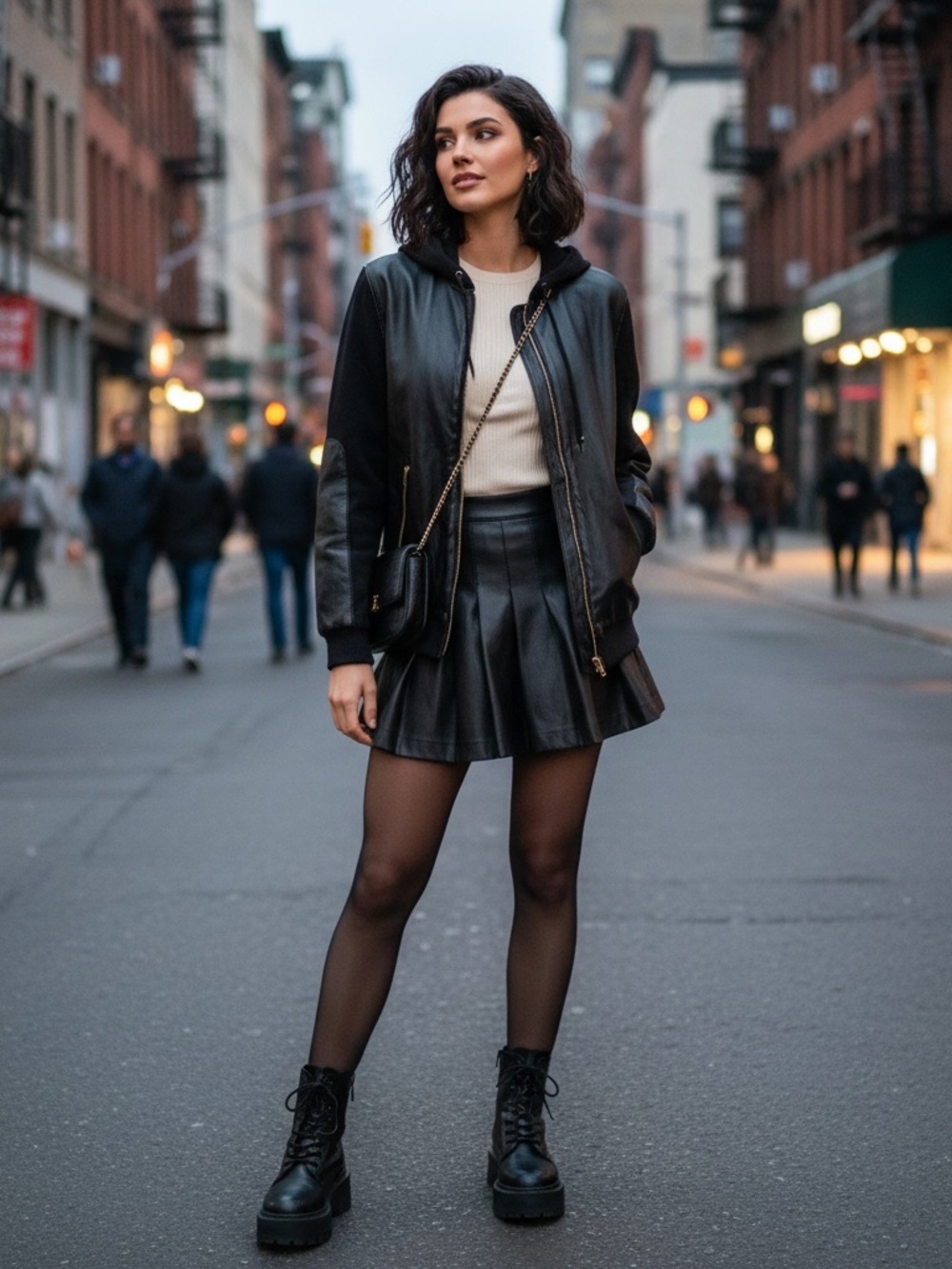 Wilfred Black FauxLeather & Cotton Hooded Bomber Jacket /Hoodie